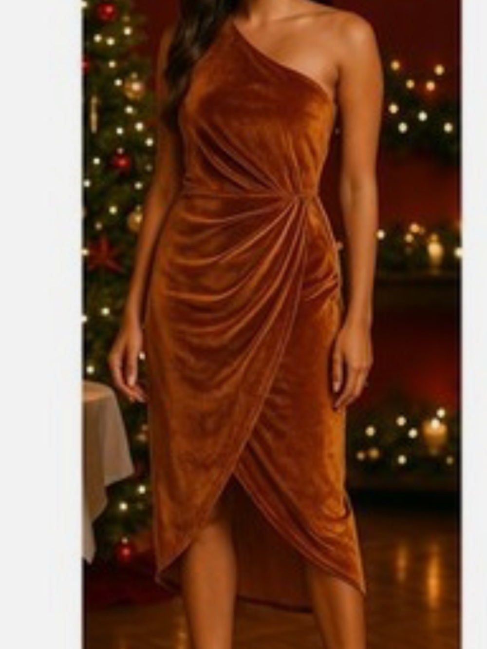 Baltic Born KOURTNEY Dress Velvet One Shoulder Rust Size Small